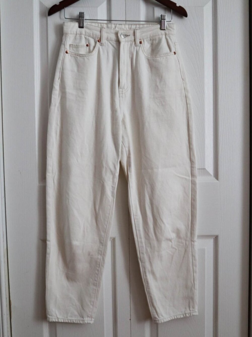 H&M &Denim Loose Mom Jeans White Ultra High Rise Sz 4 27" Inseam 100% Cotton